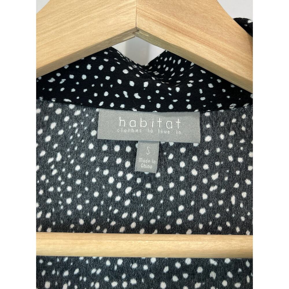 HABITAT Size S Polka Dot Button Up Long Sleeve Top Tiered Ruffle Hem Black White - Picture 3 of 9